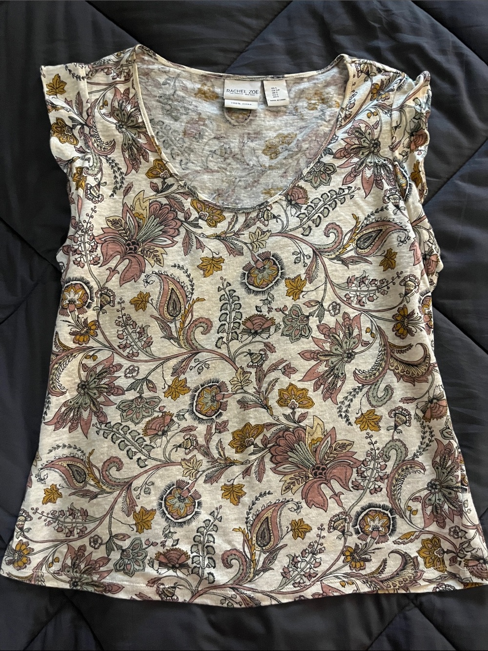 Rachel Zoe Cream Floral Scoop Neck Short Sleeve Top